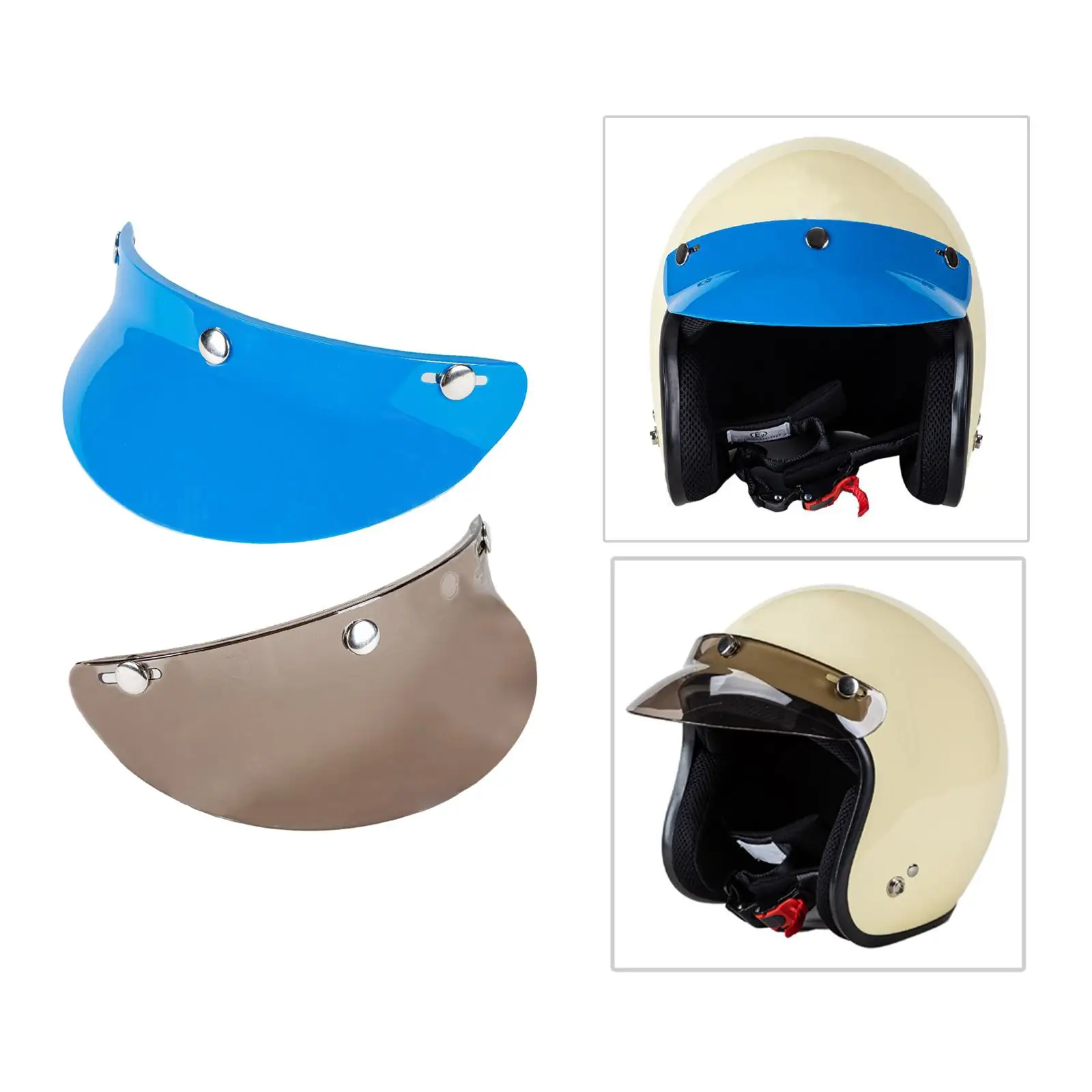 2Pcs 3-Snap Motorcycle Helmet Visor Peak UV   Open Face Sun Shade