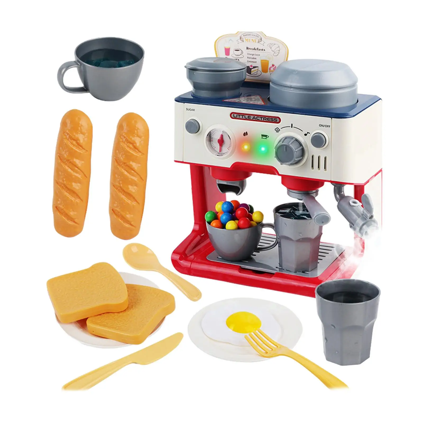 Simulation Coffee Maker Toys Pretend Cooking with Lights Upgraded Toy Coffee Set for Children Girls Kids Boys Birthday Gifts