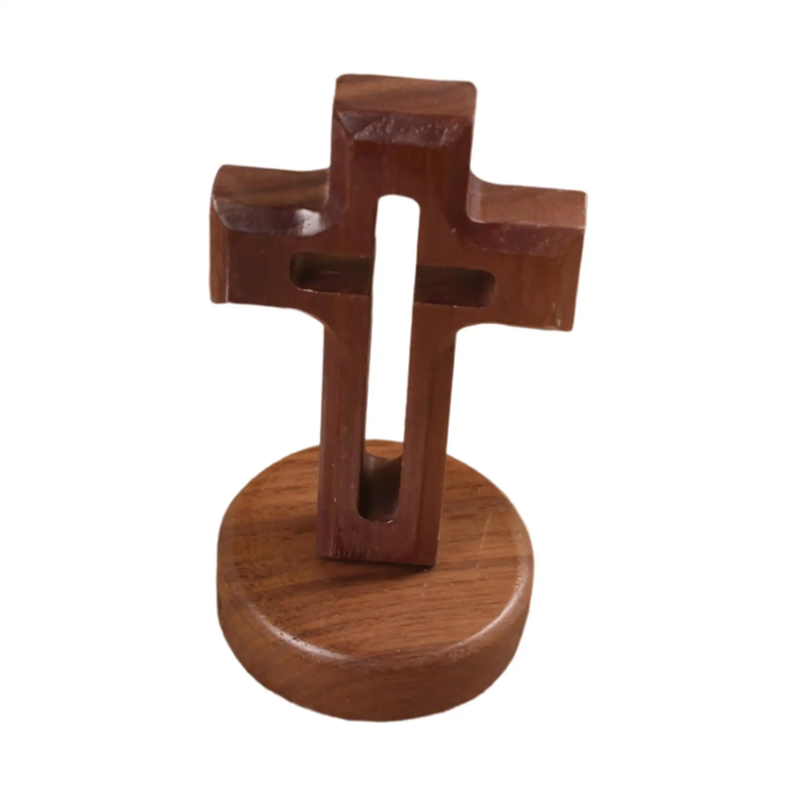 Walnut Wood Cross Statue Handcarved Decoration Sacred for Photo Props Church