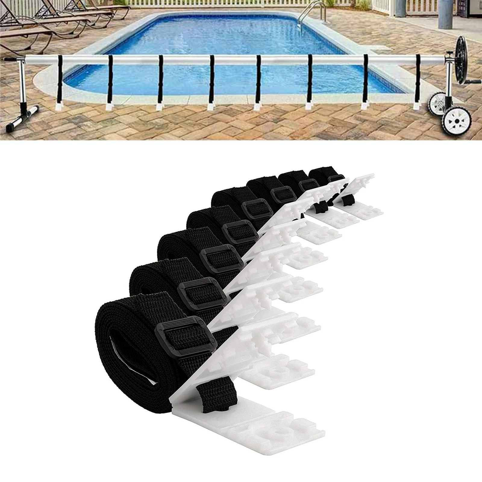 8 Set Solar Cover Reel Blanket Straps Multi-functional Pool Solar Cover Reel Accessory