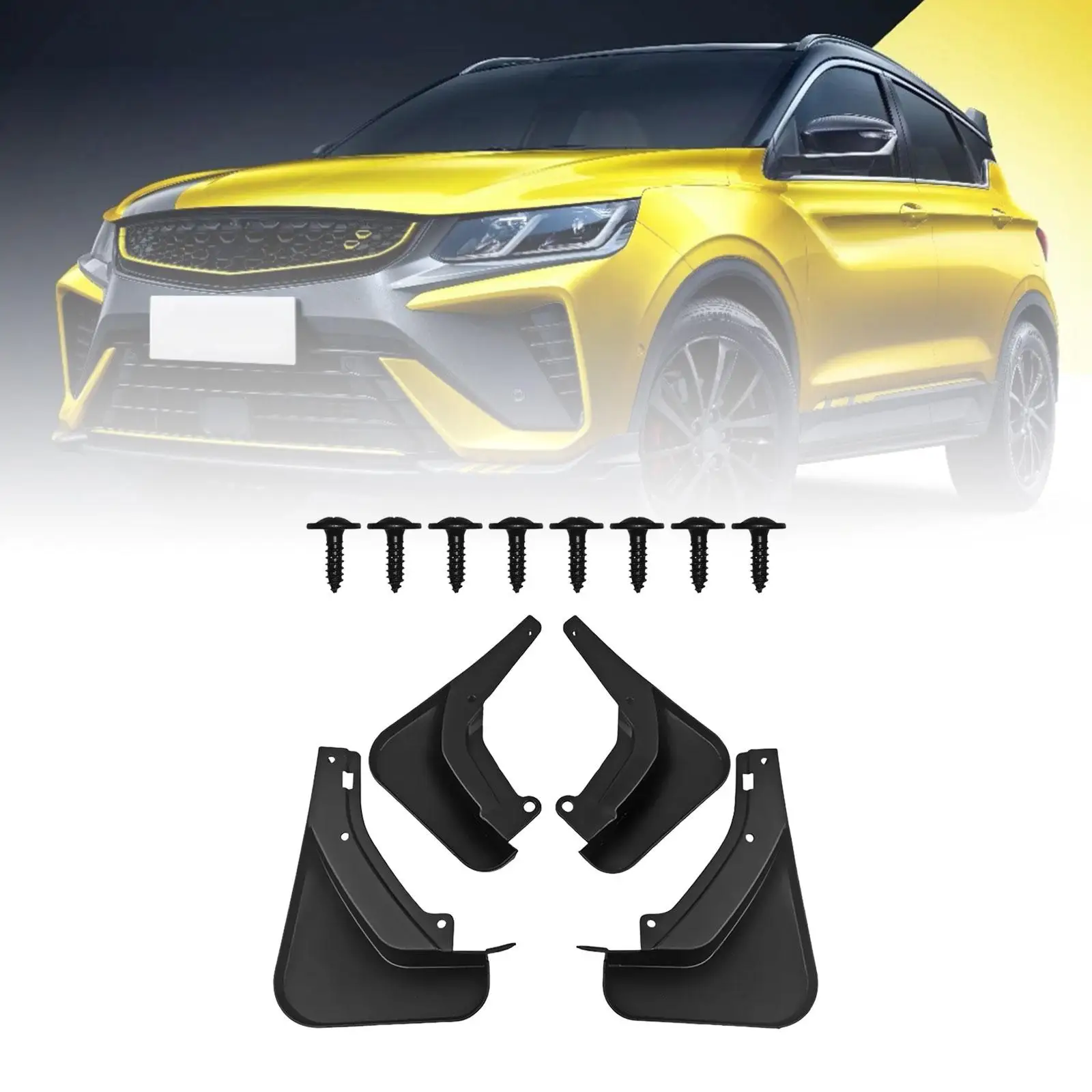 4 Pieces Car Wheel Mud Flaps with 8 Screws Mud Guards for Geely Coolray 2022-2023 Durable Accessories Impact Resistance