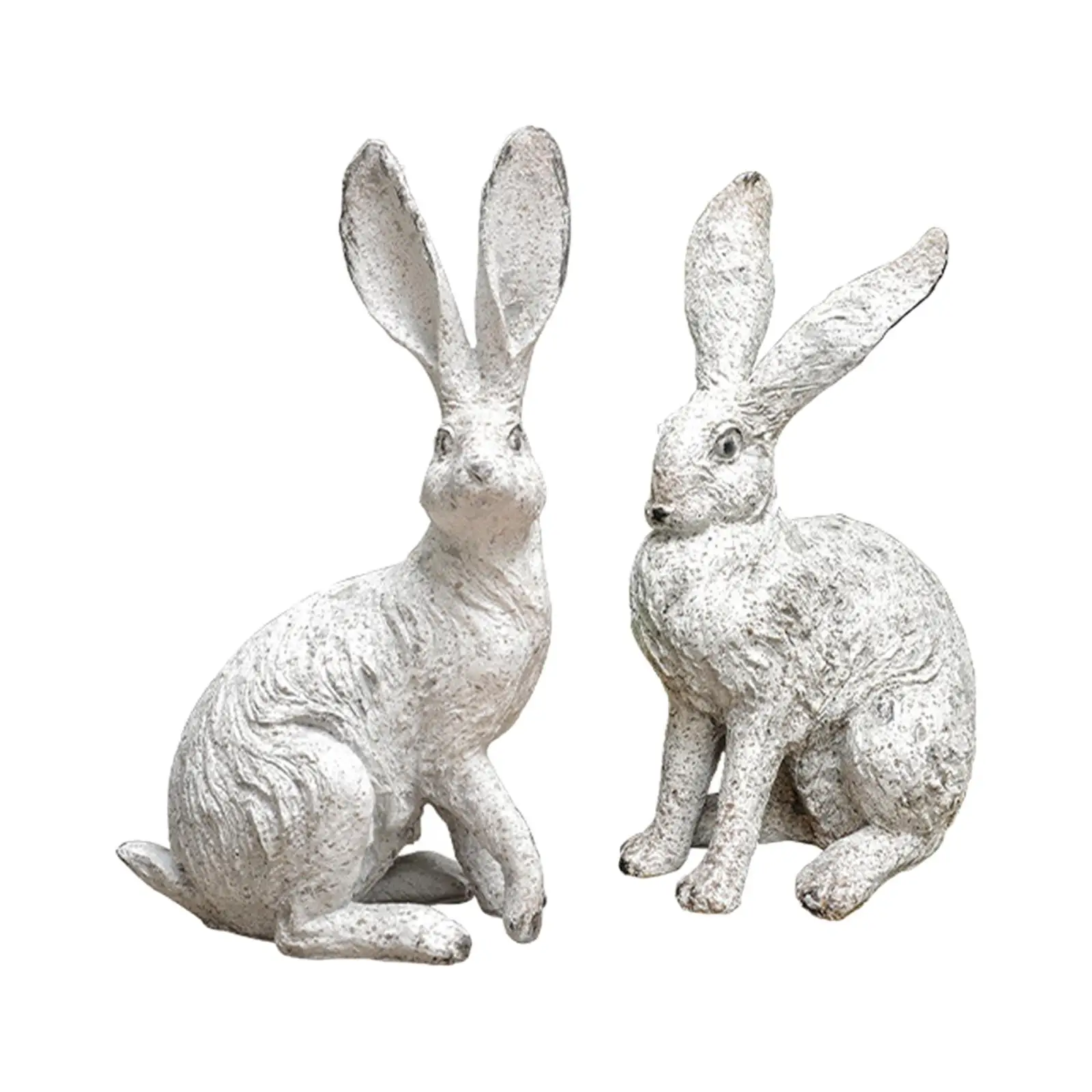 2x Desktop Ornaments Resin Statues Bunny Figurines Home Decor, Country Style Garden Decorations for Farmhouse,Outdoors,Office