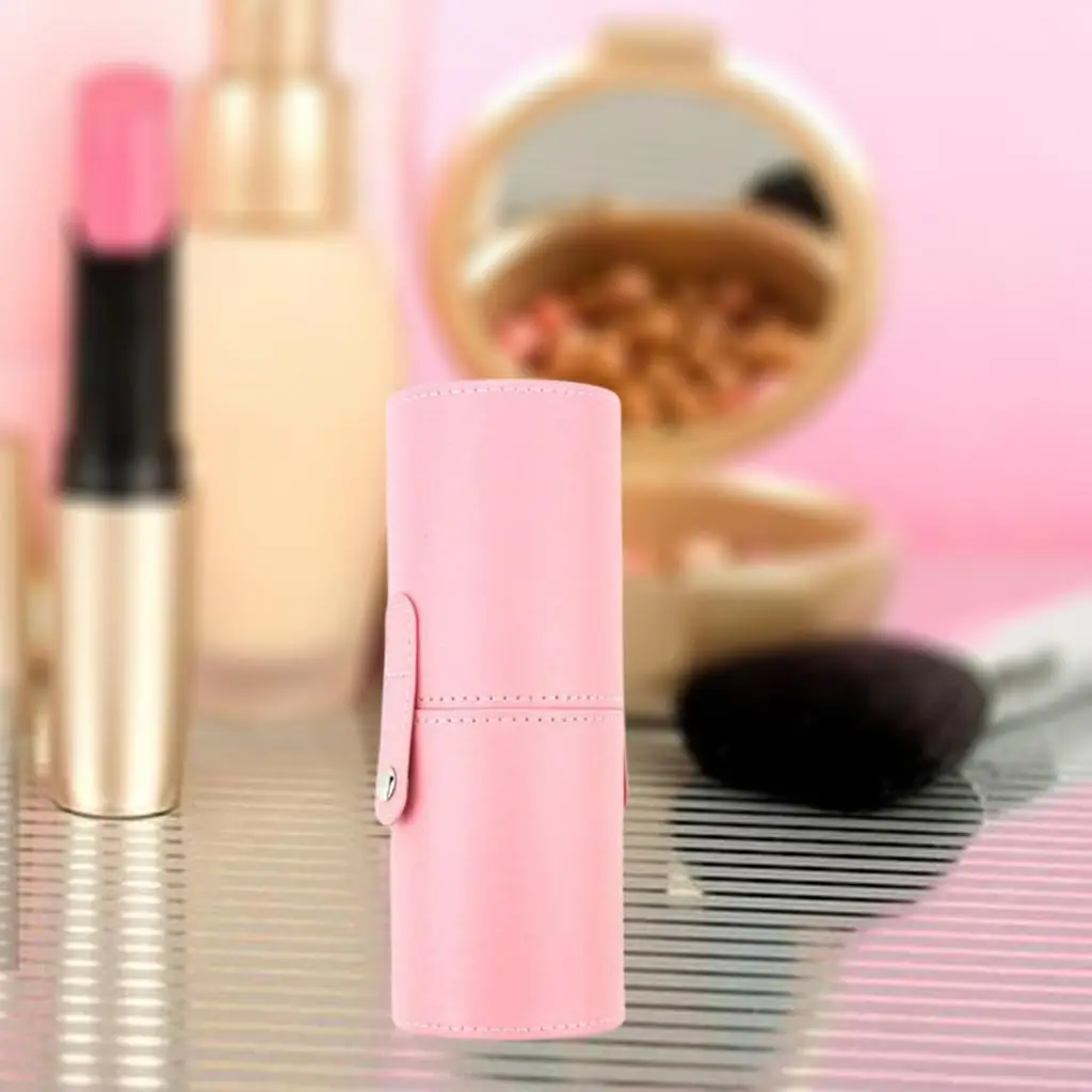 Makeup Brush Holder with Lid Large Capacity PU Leather Storage Case for Travel Girls Women
