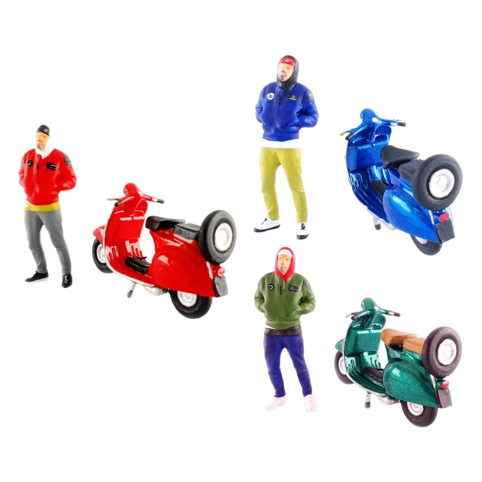 Hand Painted 1:64 Figure Bearded Brother Motorcycle Architecture Model Diorama Scenery Miniature Scenes Character Model Toy