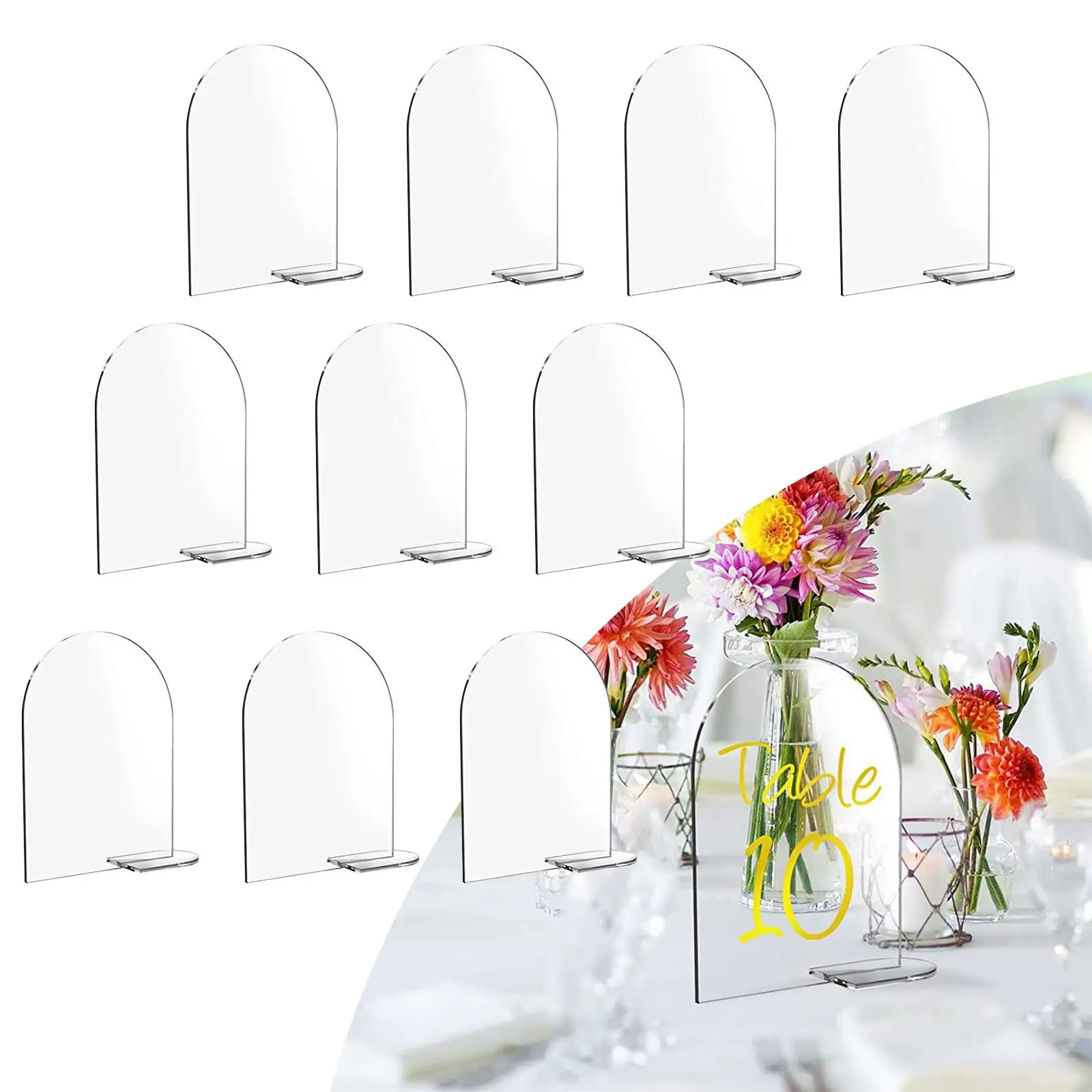 10Pcs Acrylic Place Cards with Stand Arched Acrylic Plates Signs for Banquet