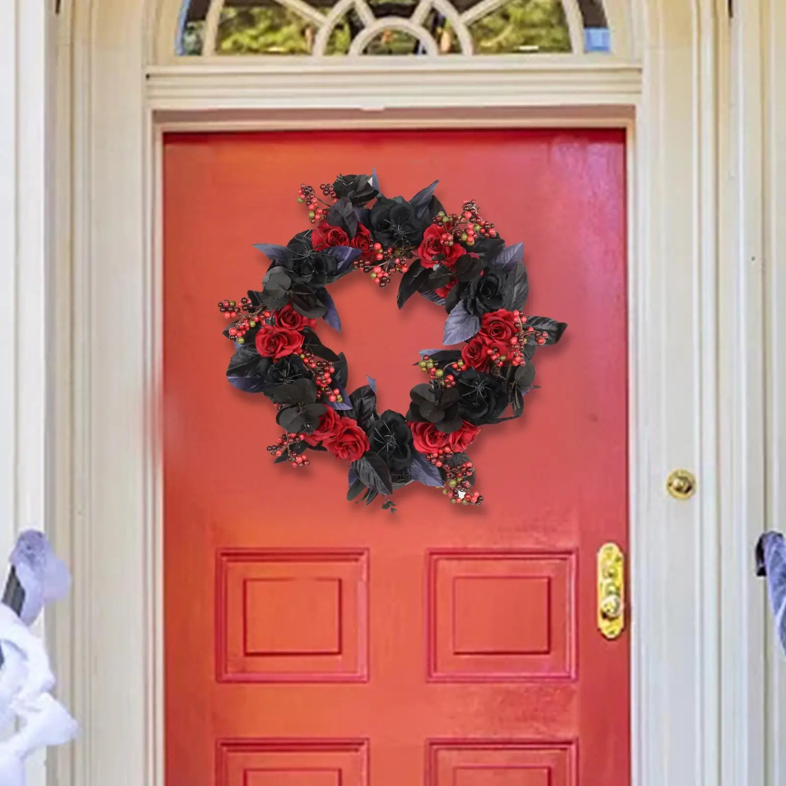 Halloween Artificial Floral Wreath Decorative Front Door Hanging Leaves Wreath Decor for Garden Indoor New Year Festival Holiday