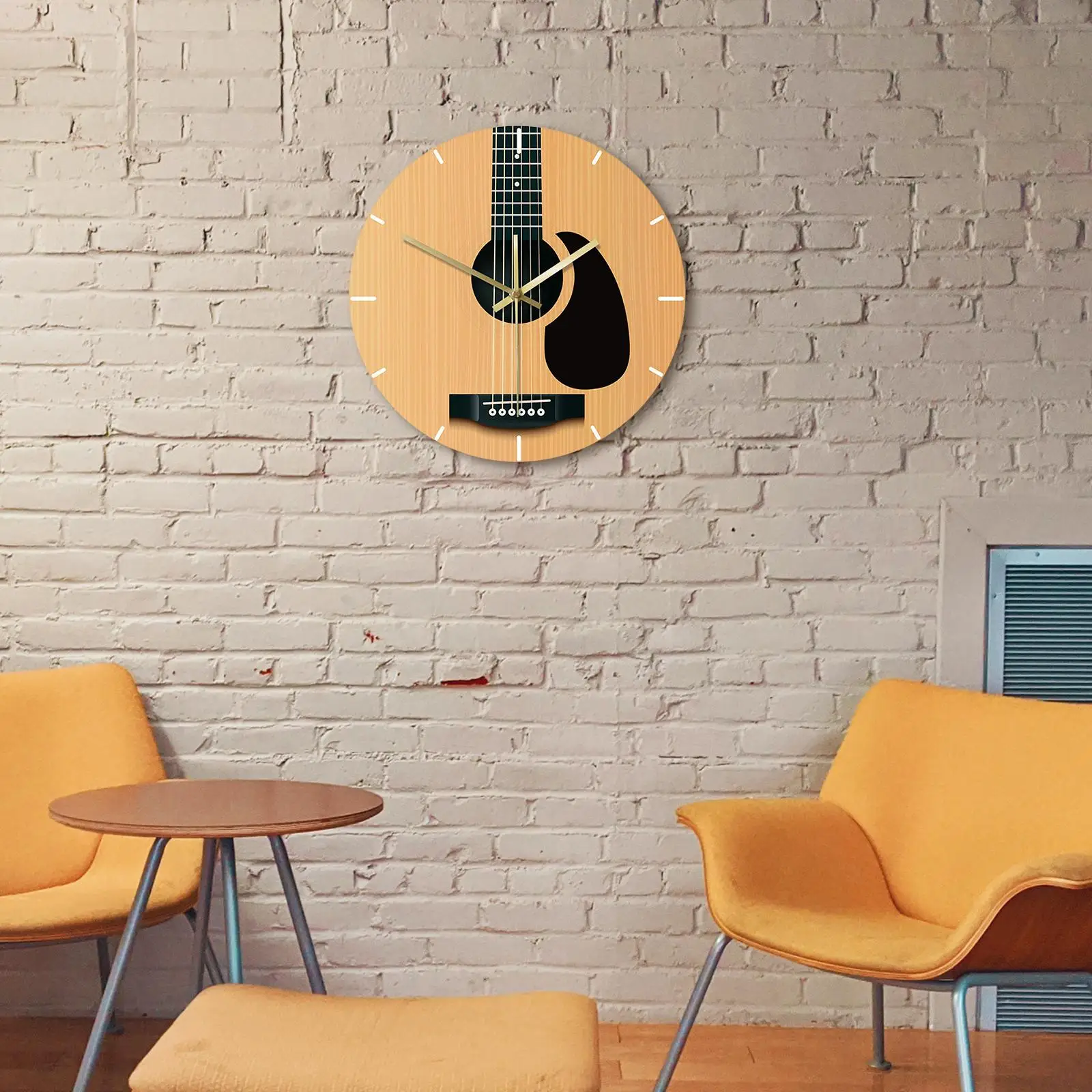 Nordic Guitar Wall Clock Music Instrument 12 inch Home Decor Minimalist Wall Art No Ticking for Office