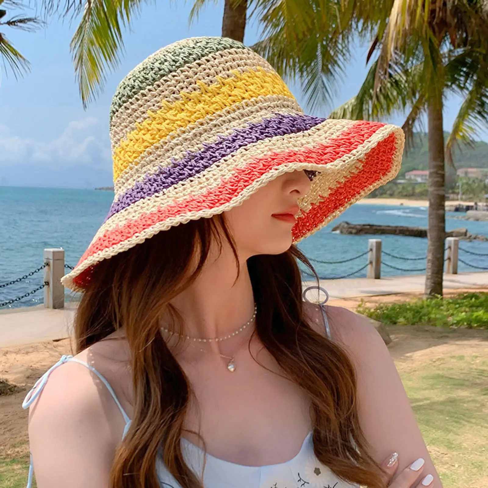 Women Straw Beach Sun Hat Ladies Panama Sunhat for Summer Camping Outdoor