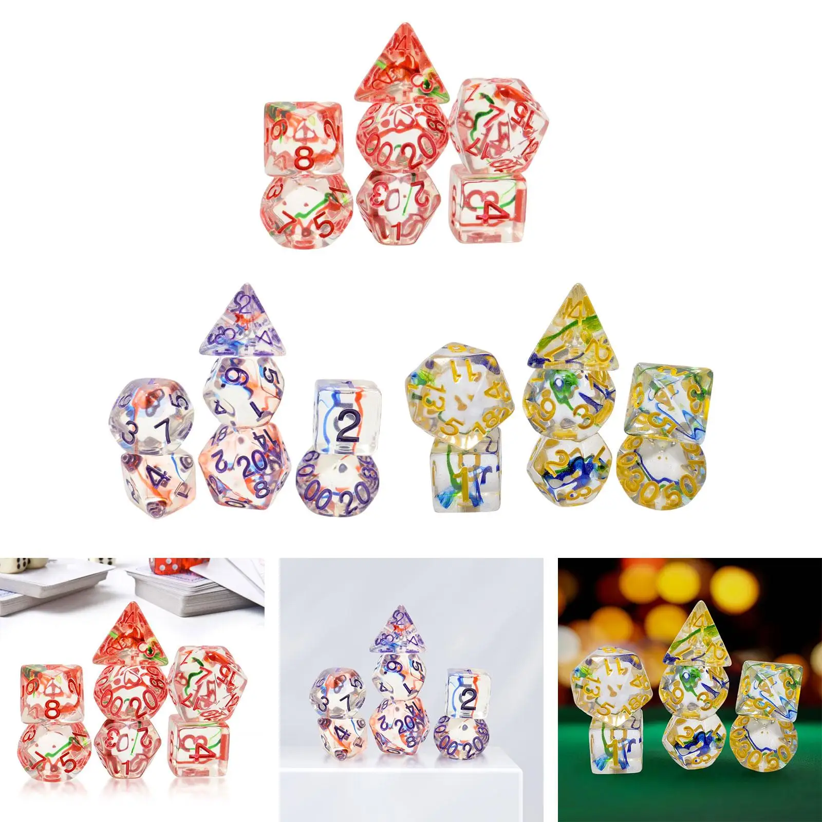 7 Pieces Dice Set Resin D20 D12 D10 D8 D6 D4 Party Supplies Multi Sided Game Dices for Party KTV Bar Card Games Card Game