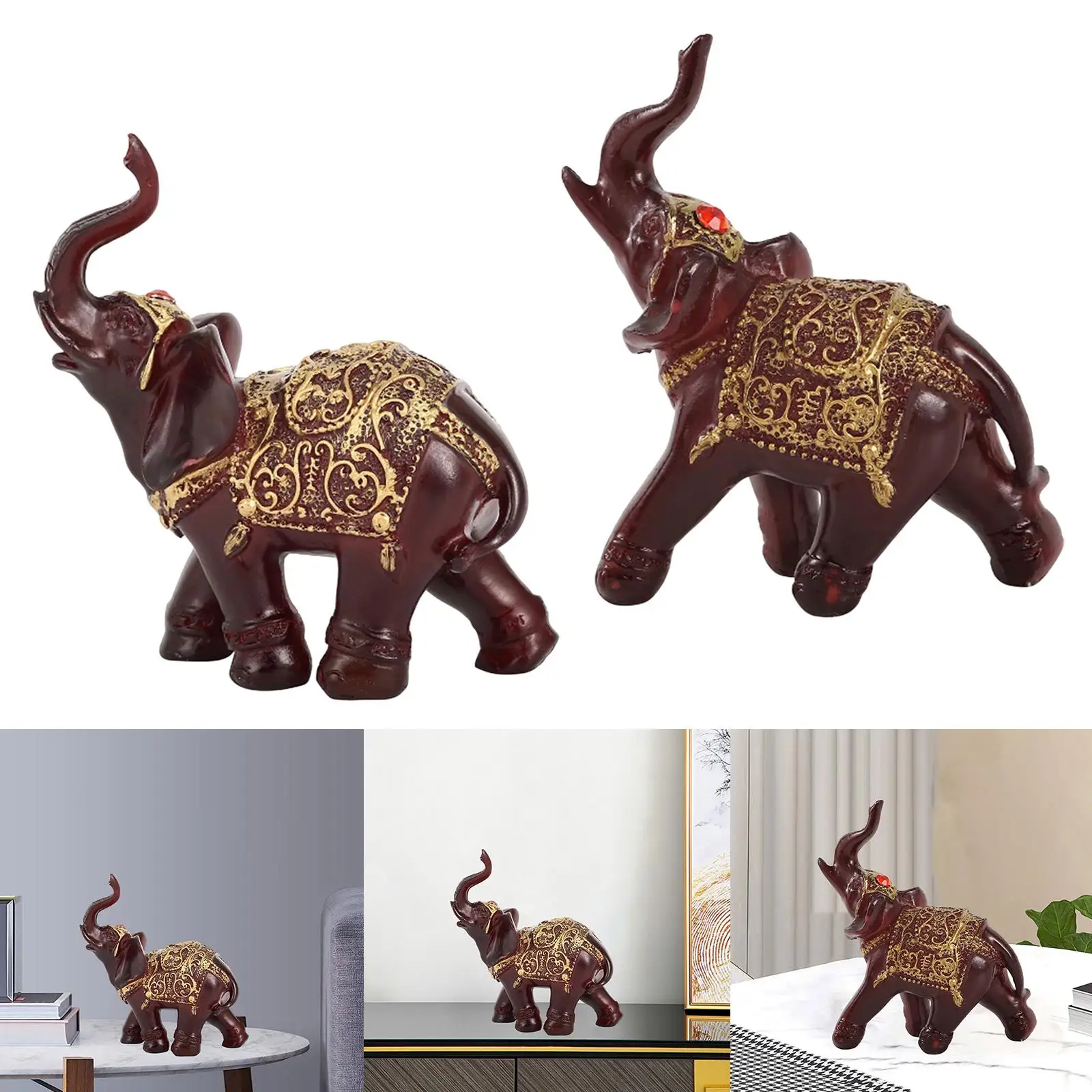 Elephant Statue Ornament Animal Figurine Feng Shui Sculpture for Desktop Bedroom Living Room Decoration Gift