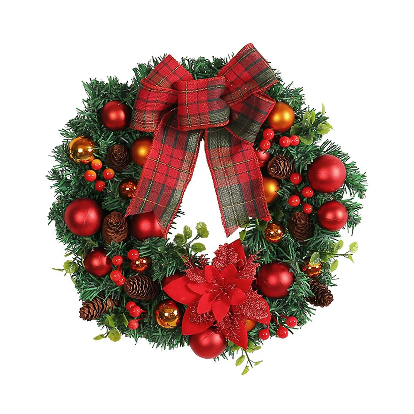 Artificial Christmas Wreath Decorations Red Berries Wreath for Front Door Holiday Garland for Window Festival Office Hotel Porch