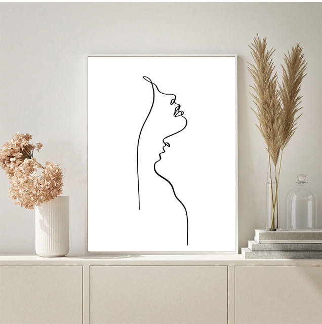 Arte de parede personalizada desenho casal beijo pôster abstrato impressão  em tela preto branco simples pintura decorativa decoração de casa moderna  30x40x6 sem moldura