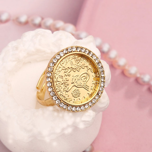 Brass Gold Plated Turkish Coin Rings Adjstable Size Middle