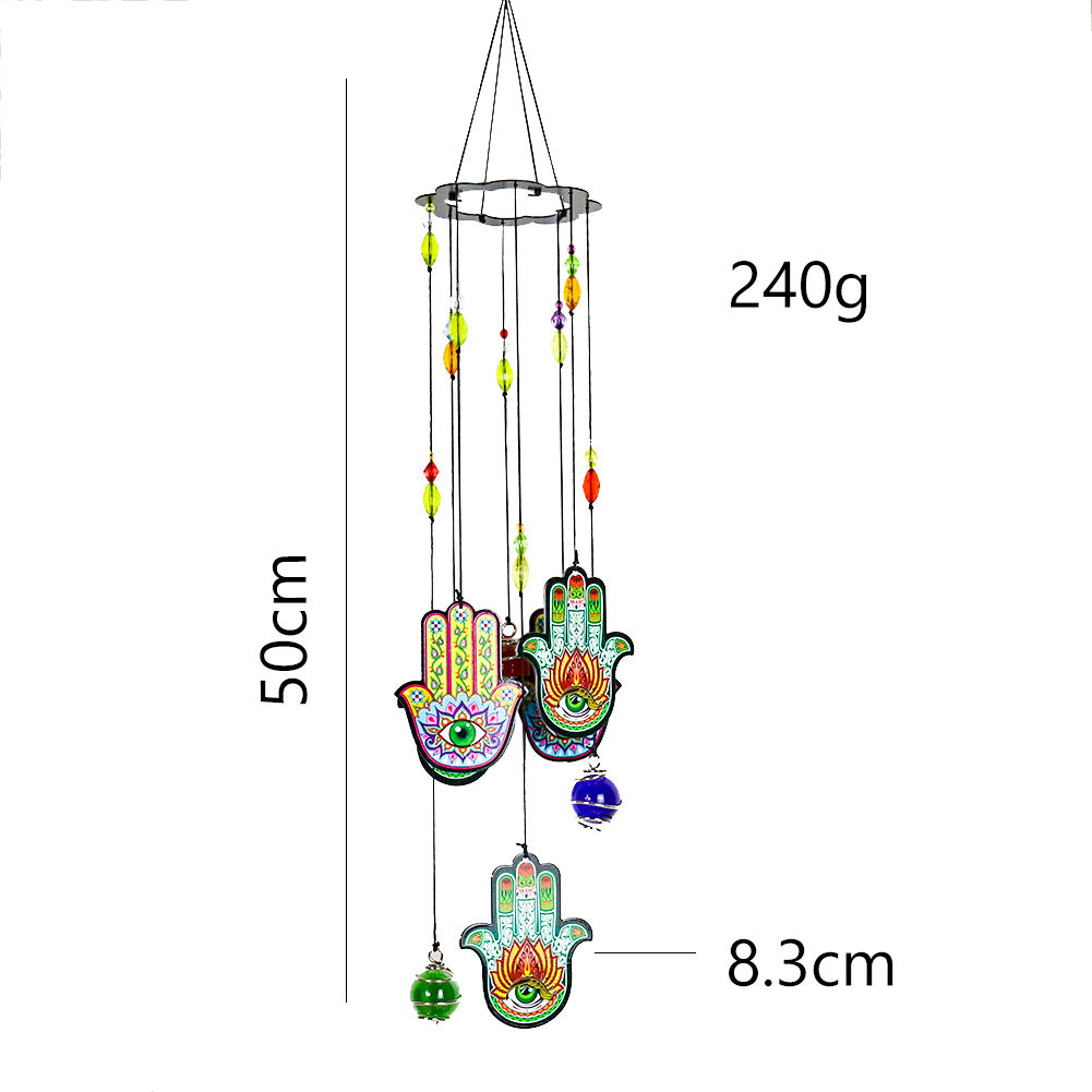 1pc Metall Fatima Hände Wind Glockenspiel Ornament Elefant Gott Farbe Glasur Druck Anhänger Amulett Glück Geschenke Feng Shui DIY Wohnkultur – Detail 1