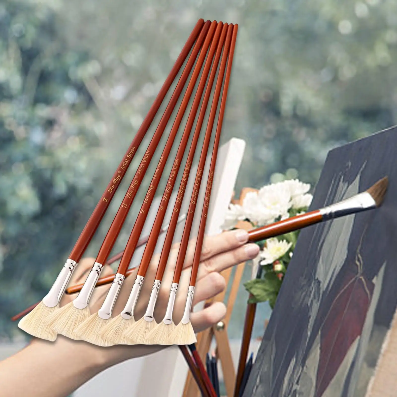 7x Watercolor Paint Brush Pen Set Wooden Handle for Artist Kids Adults