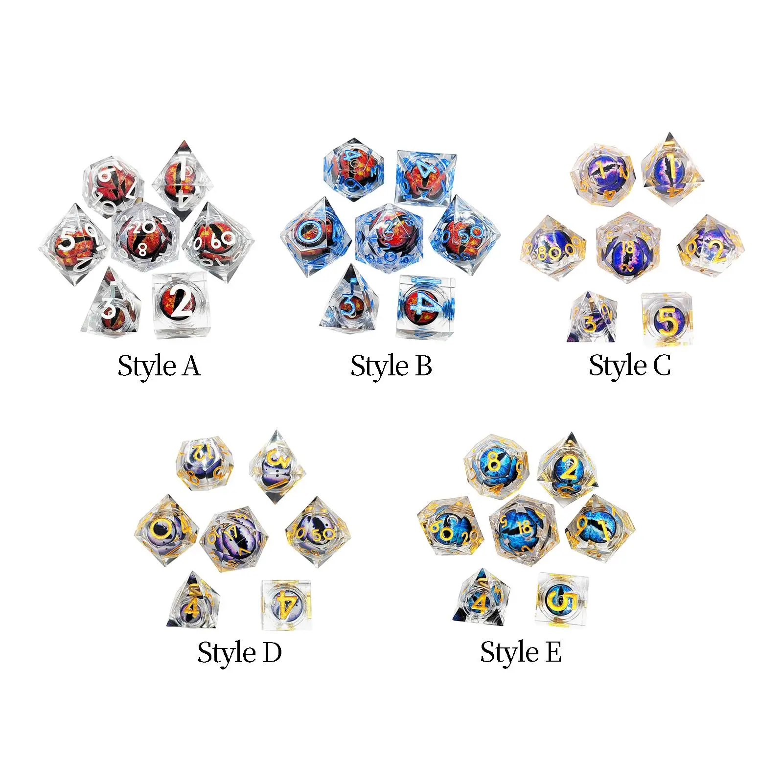 Polyhedral Eye Game Dice 7 Pieces Set Accessory for Teaching Projects