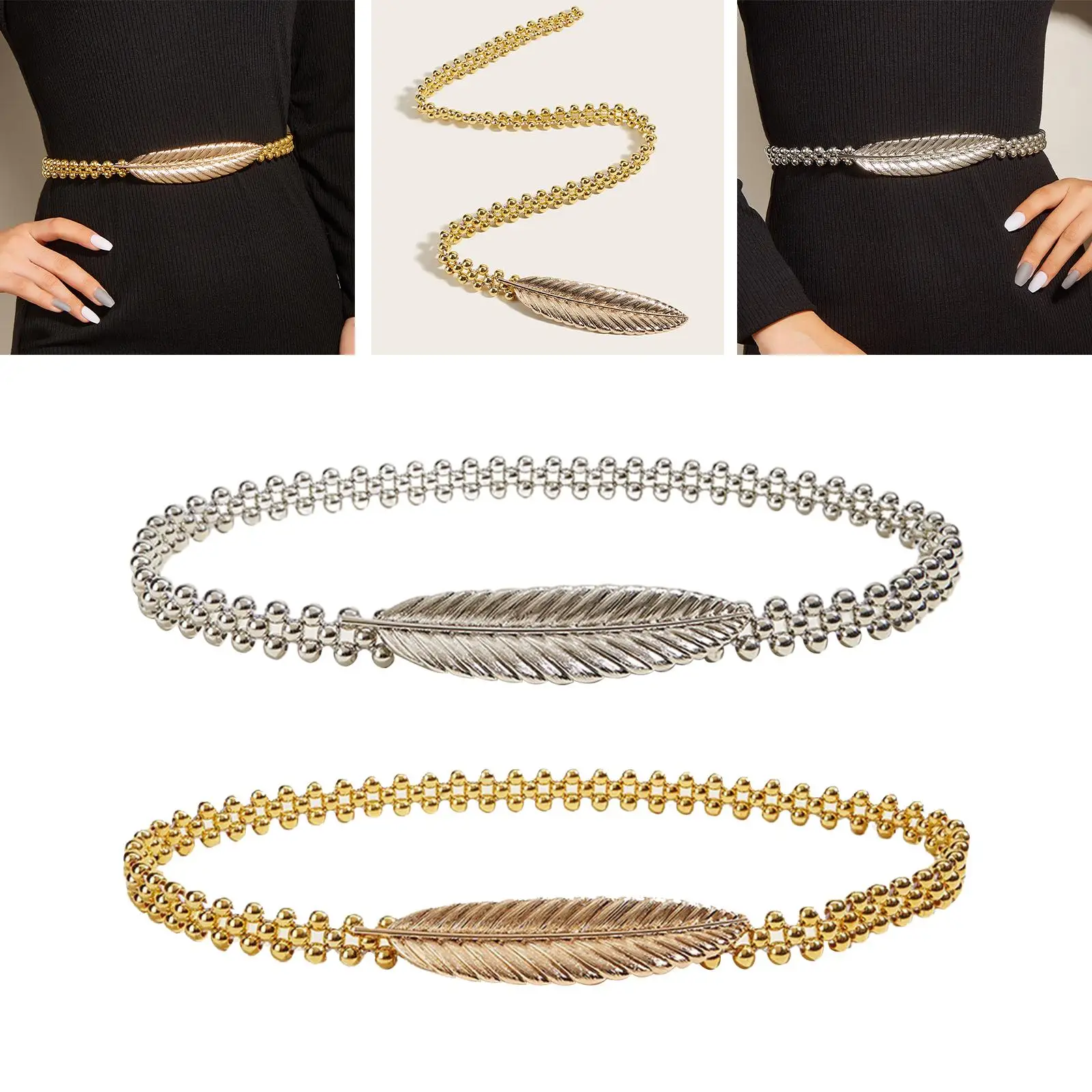 Belt for Women Dress Skinny Luxury Elastic Waist Metal Chain