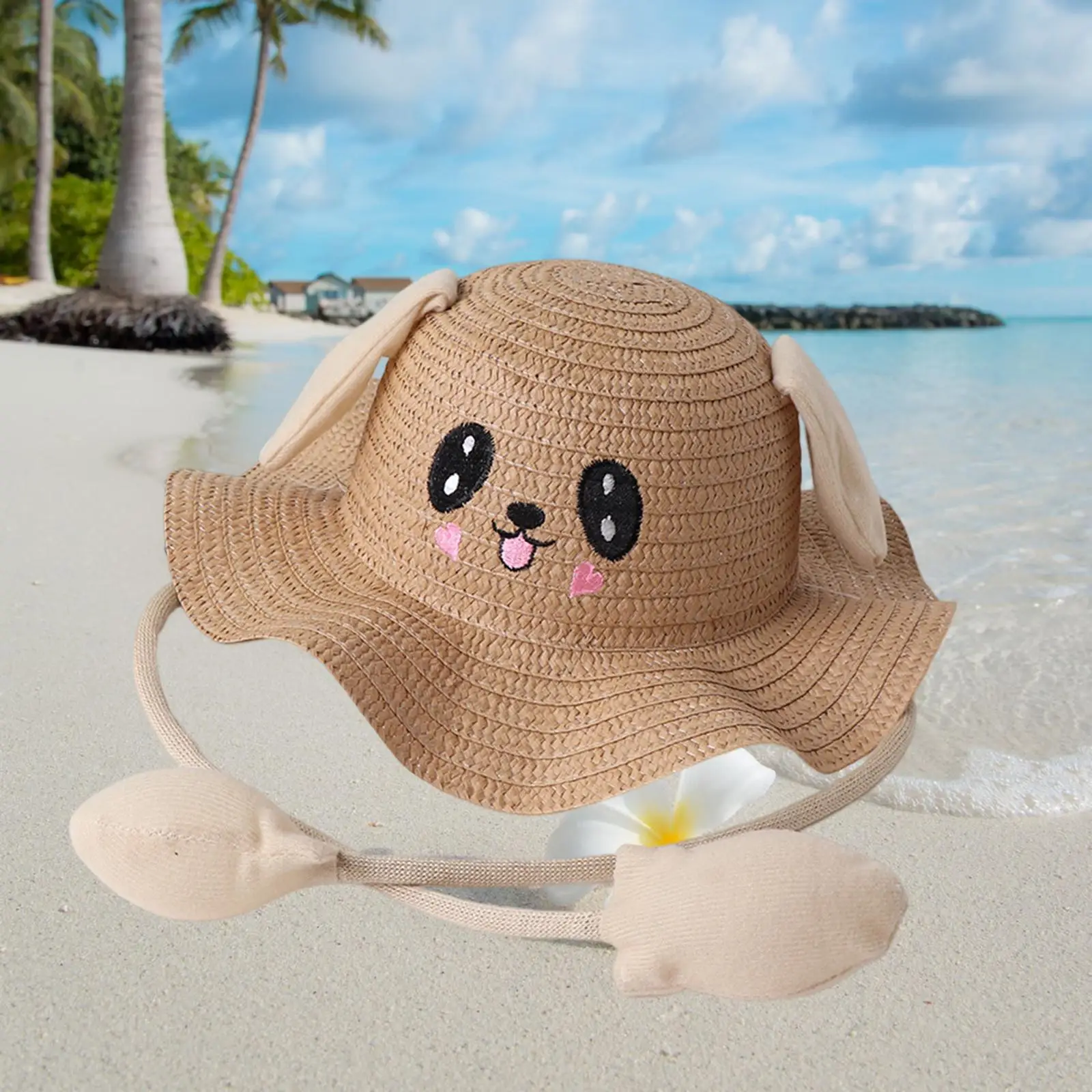 Rabbit Ear Straw Hat Fisherman Cap with Ears Moving Beach Hat Sun Hat for Costume Beach Summer Outdoor