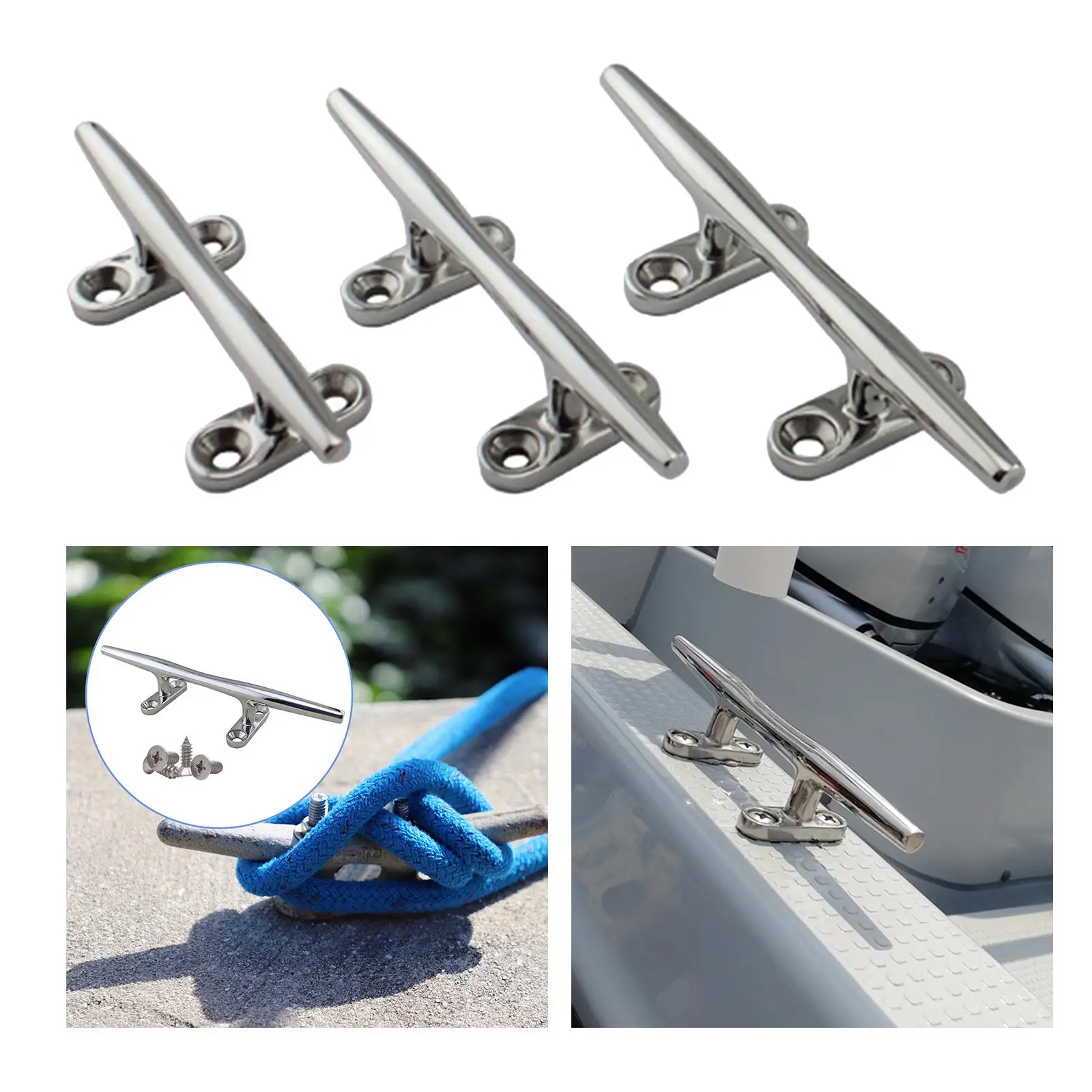 Boat Cleat 316 Stainless Steel with 4 Installation Screws Mooring Accessories Open Base Deck Cleat for Yacht Watercraft