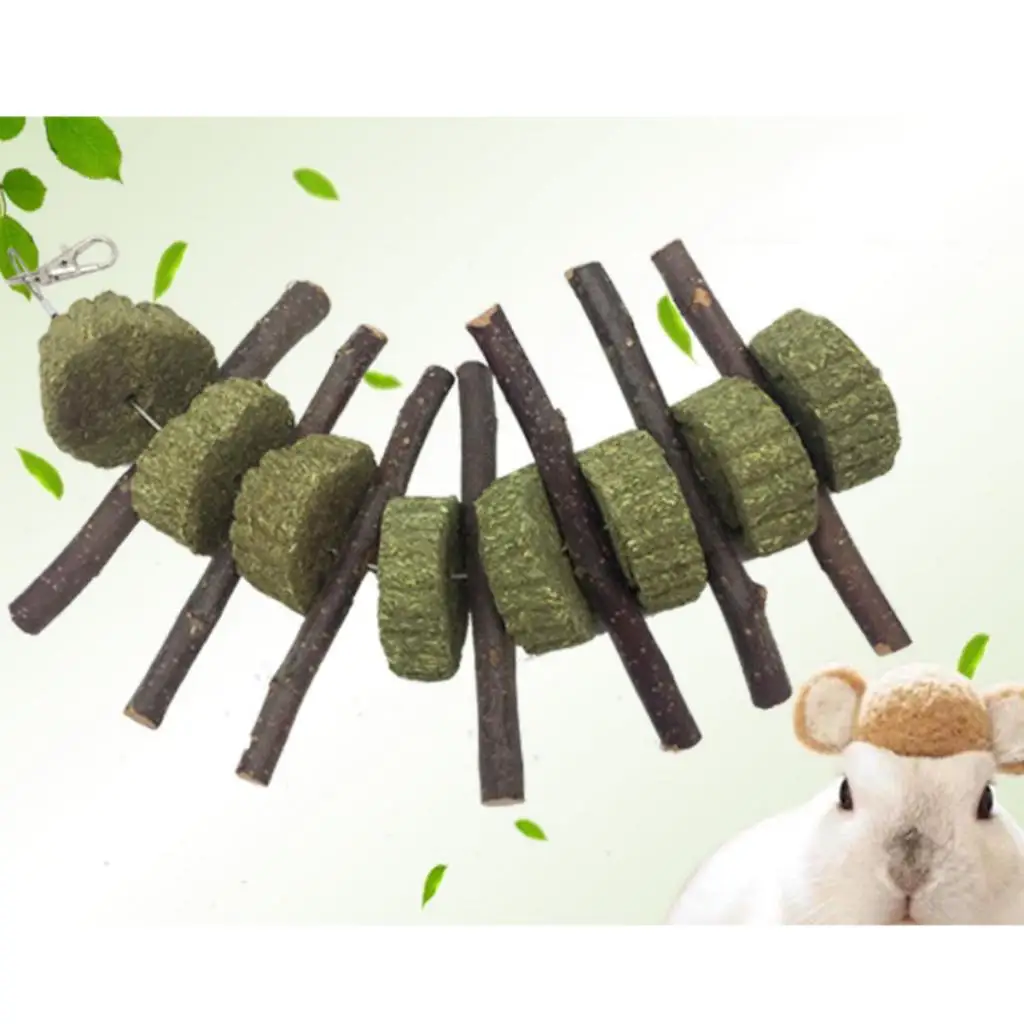 Wood Molar Sticks W/Grass Cake Pet  Chewing Toy