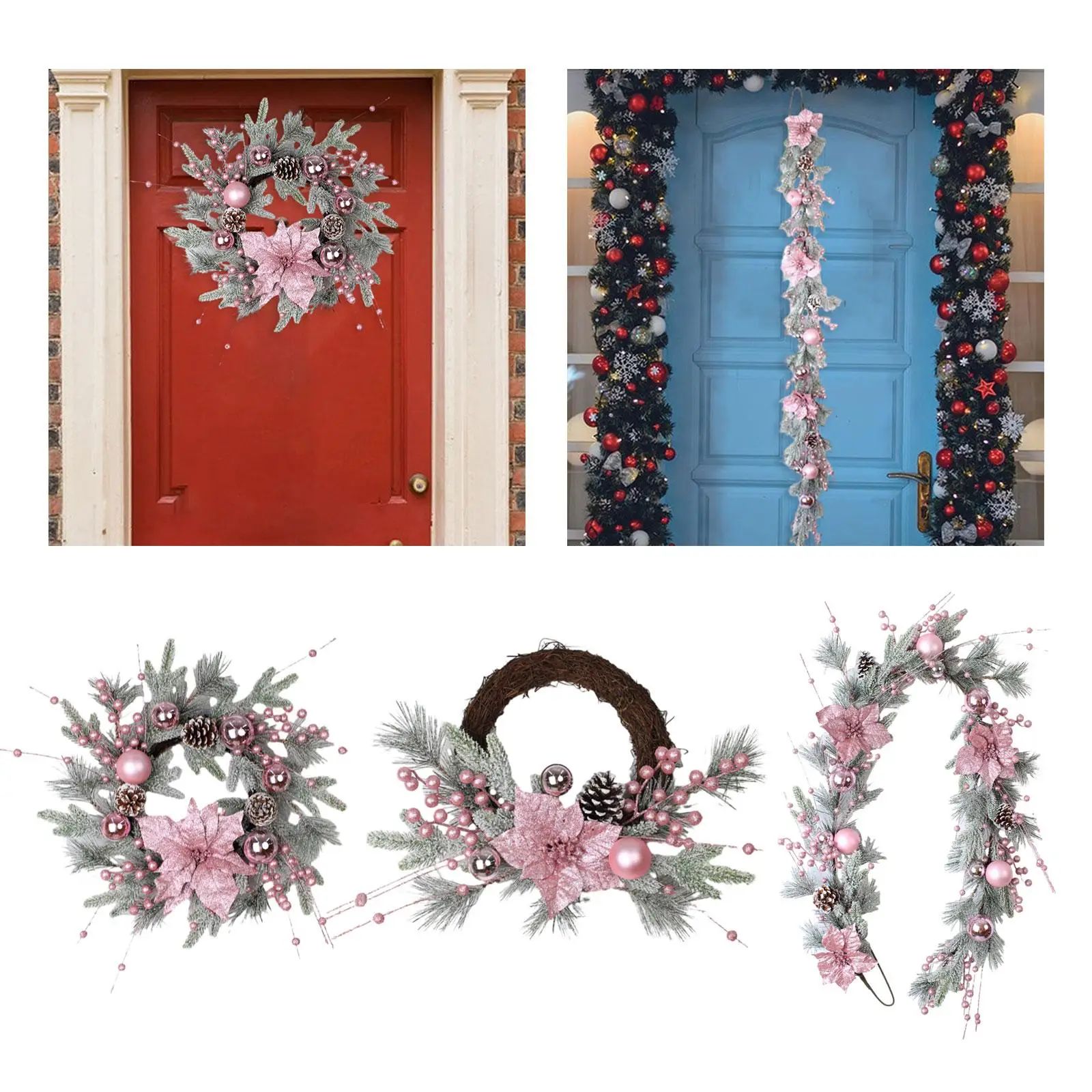 Christmas Wreath Xmas Wreath Housewarming Farmhouse Front Door Wreath Holiday Garland for Wedding Bedroom Living Room Office