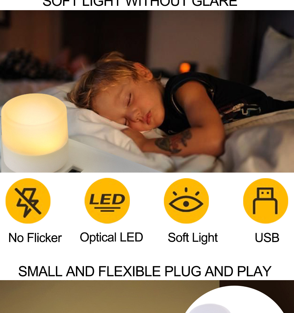 10 pcs RGB USB LED Night Light Super Bright Eye Protection LED Plug Lamp Computer Mobile Power Charging USB Small USB Book Light