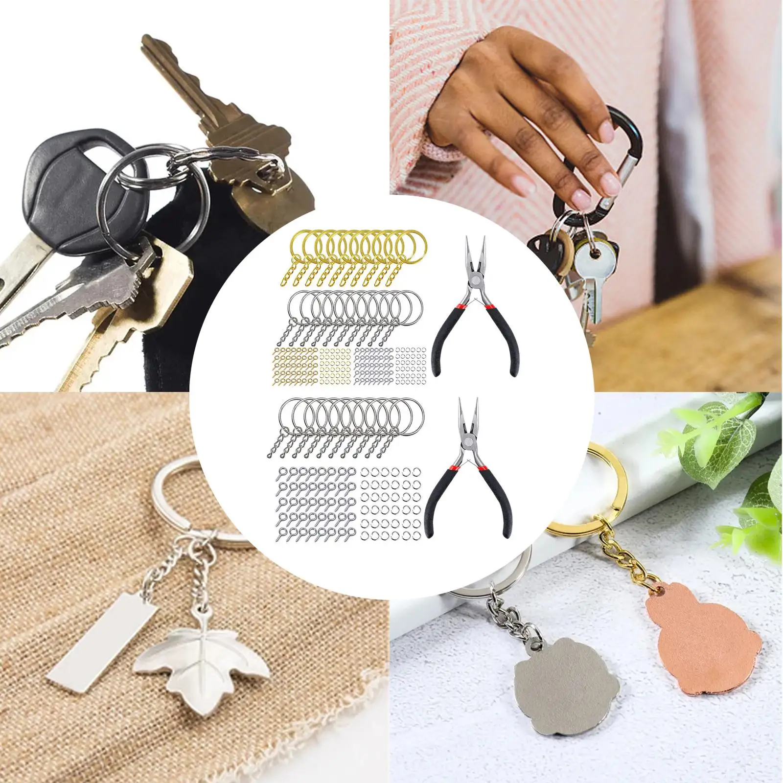 221x Split Key Rings with Chain Set Connector for DIY Art Crafts Charms Accessories