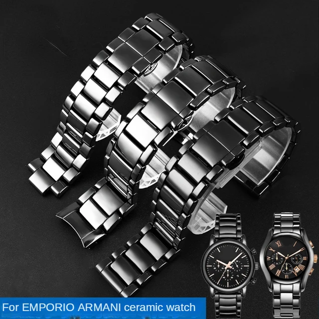 18mm 22mm For Armani Ceramic Watch AR1400 AR1410 AR1403 AR1402AR1401 Watch  Strap Band Bracelet Belt Black White Butterfly Button - AliExpress