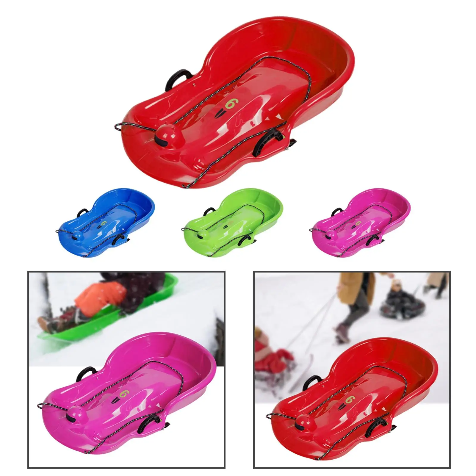 Portable Winter Snow Sled Sledding Sleigh Toboggan with Pull Rope Kids Sledge with Double Seat for Garden Outdoor Holiday Yard