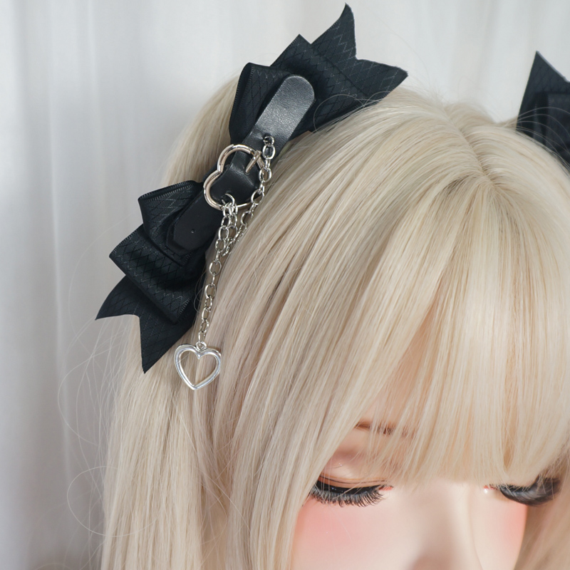 Lolita zubehör haarnadel schwarz dunkel süß cool mädchen großer bogen punk liebe jk kopf bedeckung lolita haar verzierung anime kopf bedeckung – Detail 4
