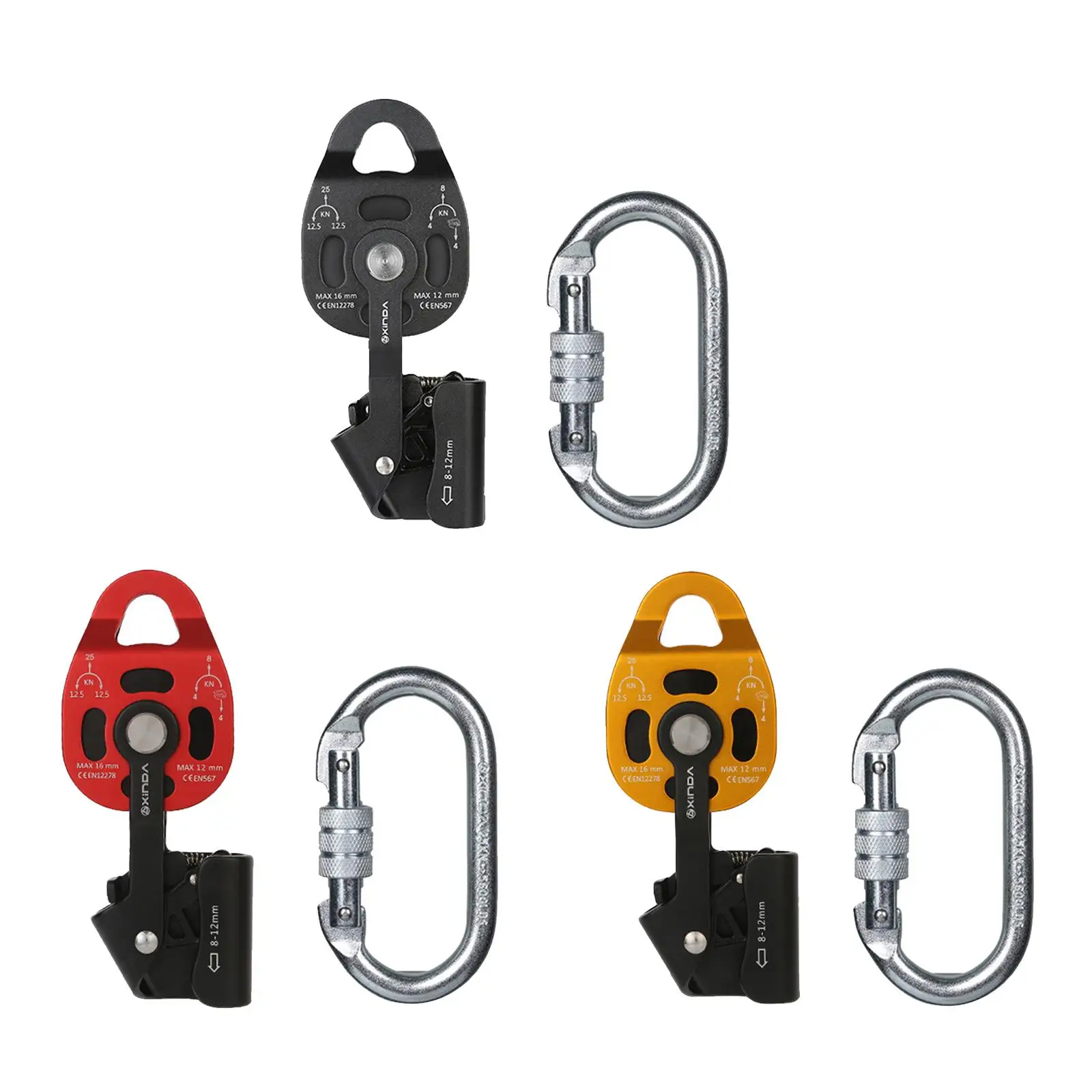 25KN Hauling Pulley Lifting Prusik Pulley Block Heavy-Duty Tackle for 12mm Rock Climbing Rope with Carabiner Clasp