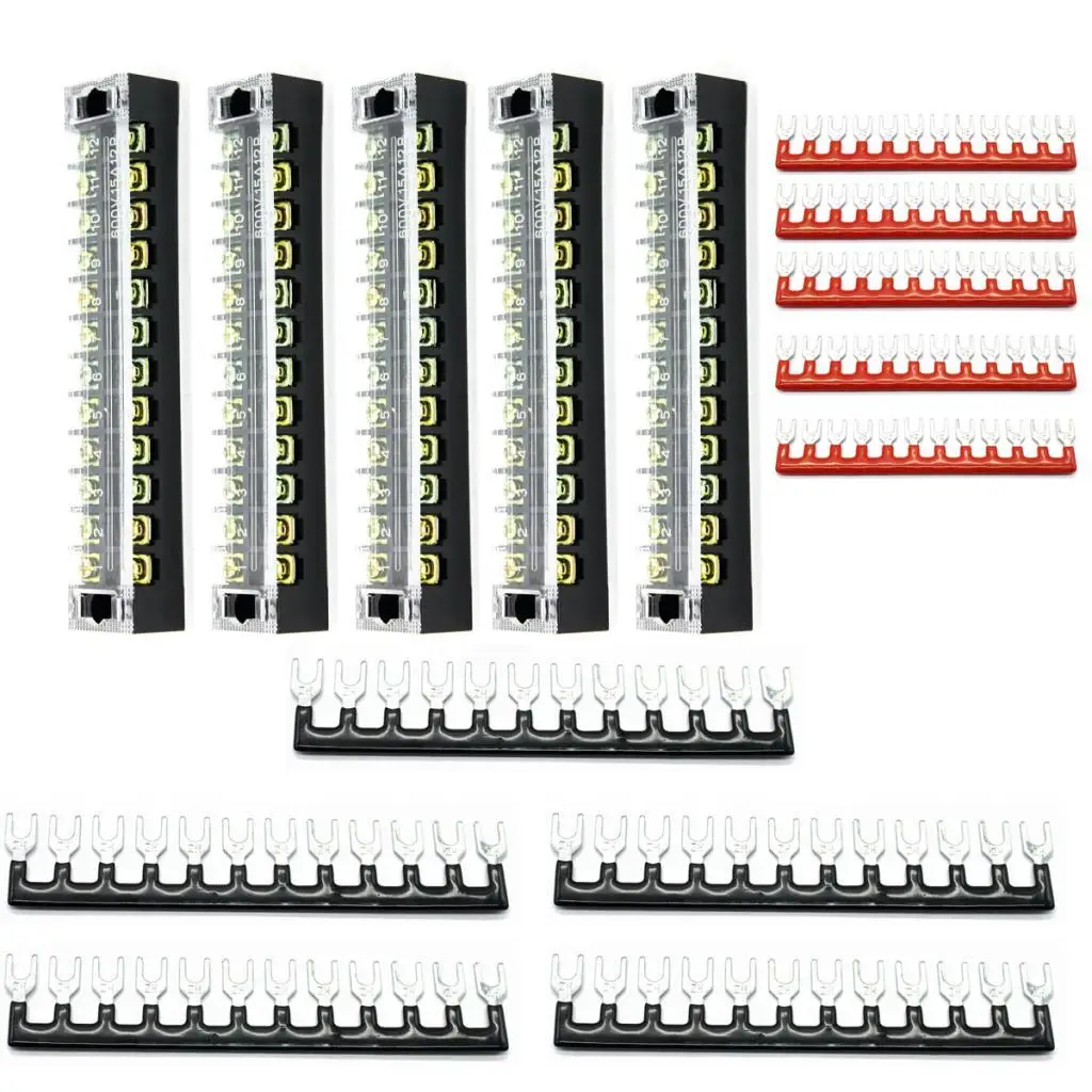 3x 5 Sets of 600V 15Rows 12-Positions Screw Wire Terminal Strip  Block