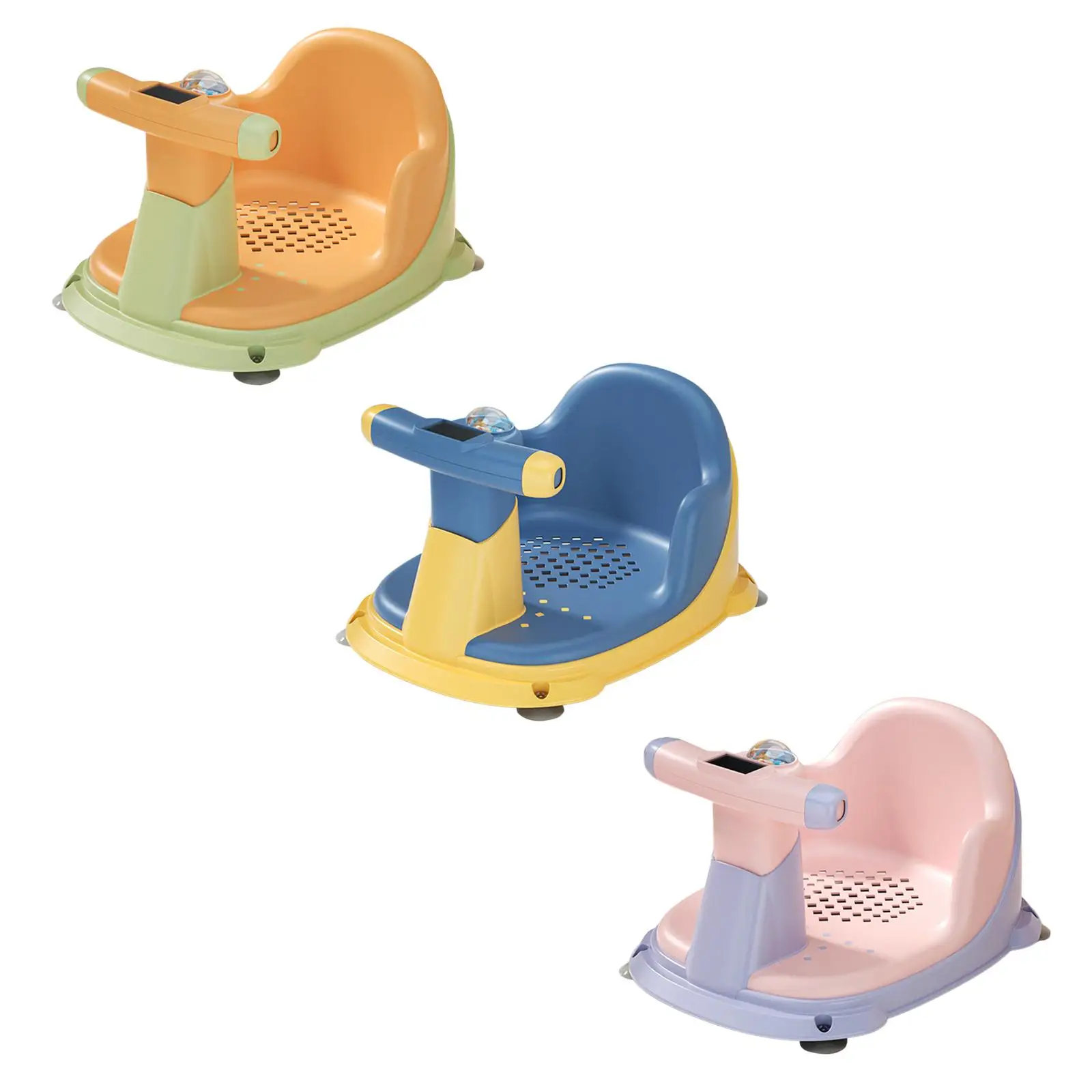 Bath Seat with Water Thermometer Tub Sitting up Anti Slip Chair with Suction Cup for Newborn Kids Shower Girls Boys Toddlers