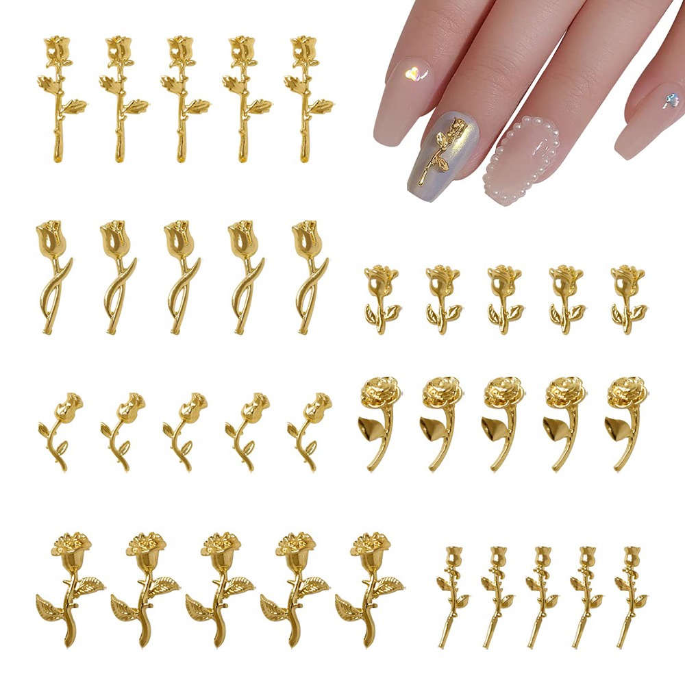 Best of 10pcs / lot Nail Art 3D Alloy Metal Gold / Silver Rose Nail Parts Flower Leaf Valentine'S Day Nail Charms DIY Decoration Manicure JS Reviews & Tips