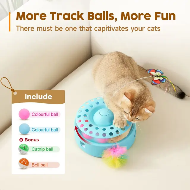 ATUBAN Interactive Cat Toys for Indoor Cats, Feather and Ball Cat