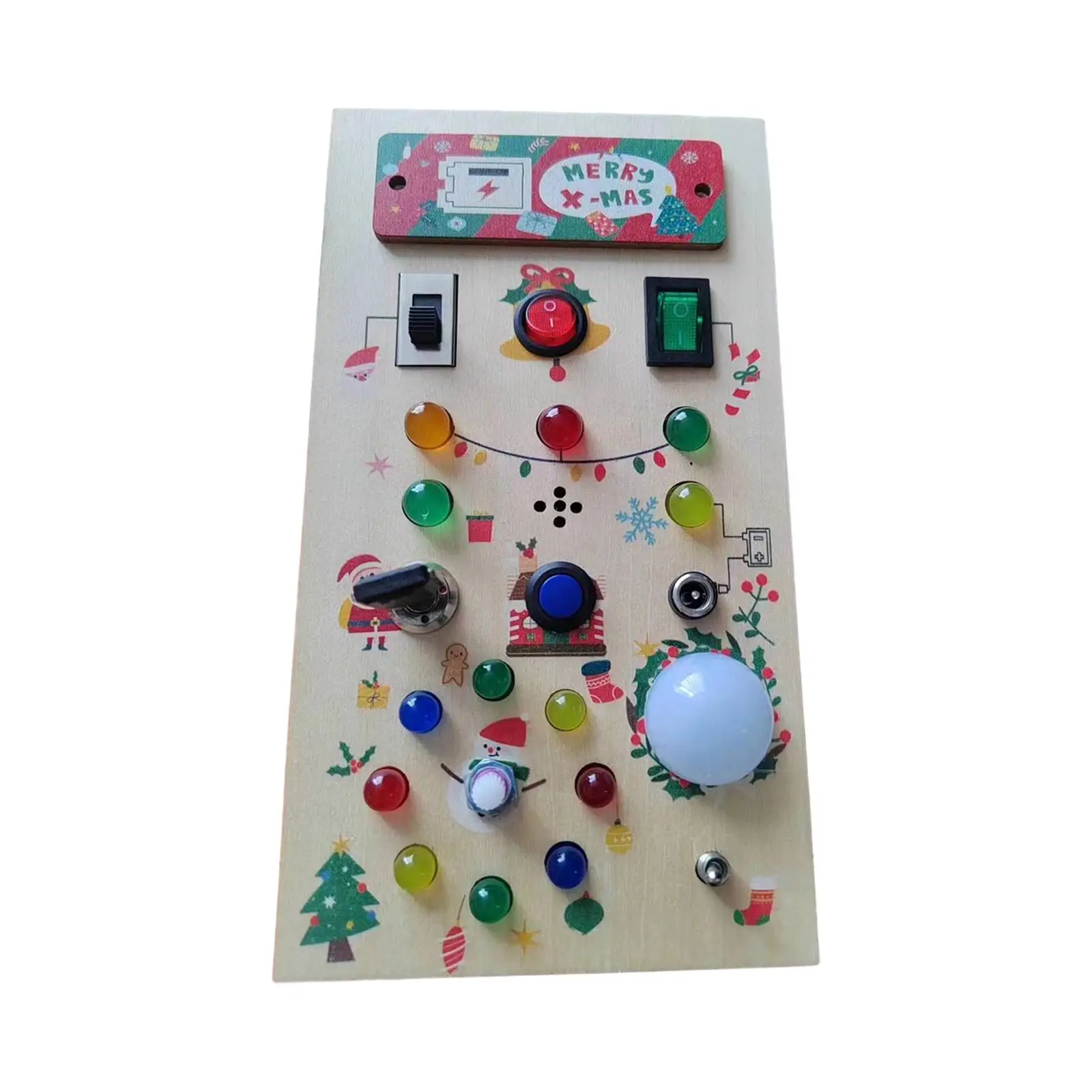 Wooden Busy Board with LED Light Montessori Toy for Christmas Preschool Kids
