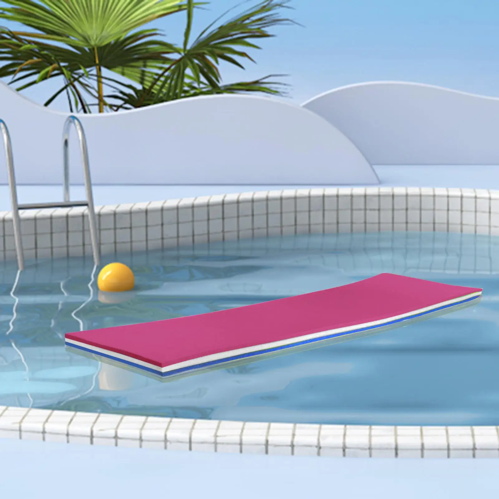 Pool Floating Water Mat 3 Layer Water Raft 43x15.7x1.3Inches for Playing, Relaxing, Recreation Roll up Pad Pink White Blue