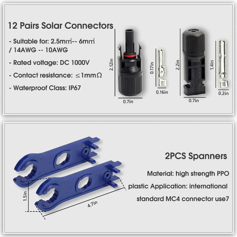 Description Picture 5 of item140/100/40/20/10 Pcs DC Solar Connector 1000V30A Panel Stecker IP67 waterproof Connectors Kit for PV/MC Cable 2.5/4/6mm2