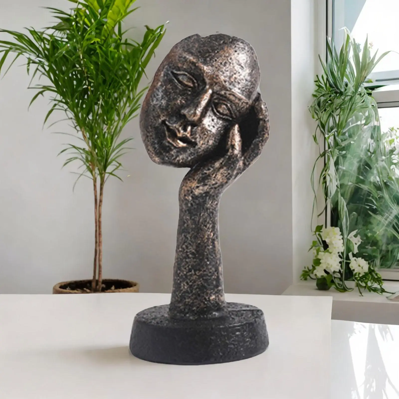 Face Sculpture Artworks Resin Modern Collectible Statue Abstract Figure Handicraft for Mantelpiece Bookcase Table Home Decor