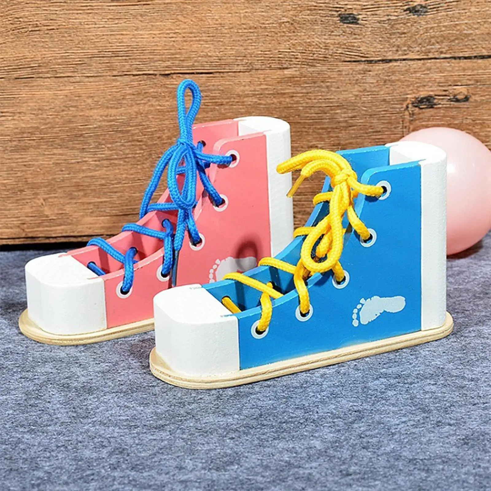 Learn to Tie Shoes Fine Motor Skills Toy Shoe Tying Aid Wooden Lacing Shoe Toy for Toddler