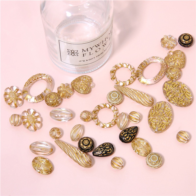 Retro Smaragd Gold Farbe Zeichnung Flache Acryl Barock Perle Für Schmuck Machen DIY Ohrring Halskette Armband Zubehör Liefert – Detail 1