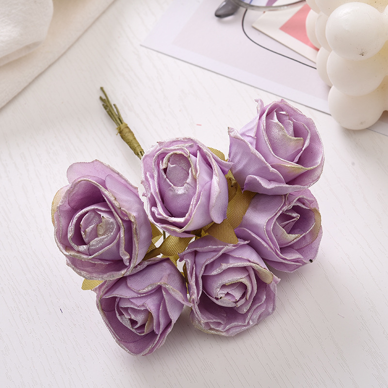 6 Stück künstliche Blumen, 4 cm, Seidenstrauß in leuchtendem Rosa für Hochzeit, Heimdekoration, DIY-Kranz, Geschenkbox, Scrapbook, künstliche Blumen – Detail 7