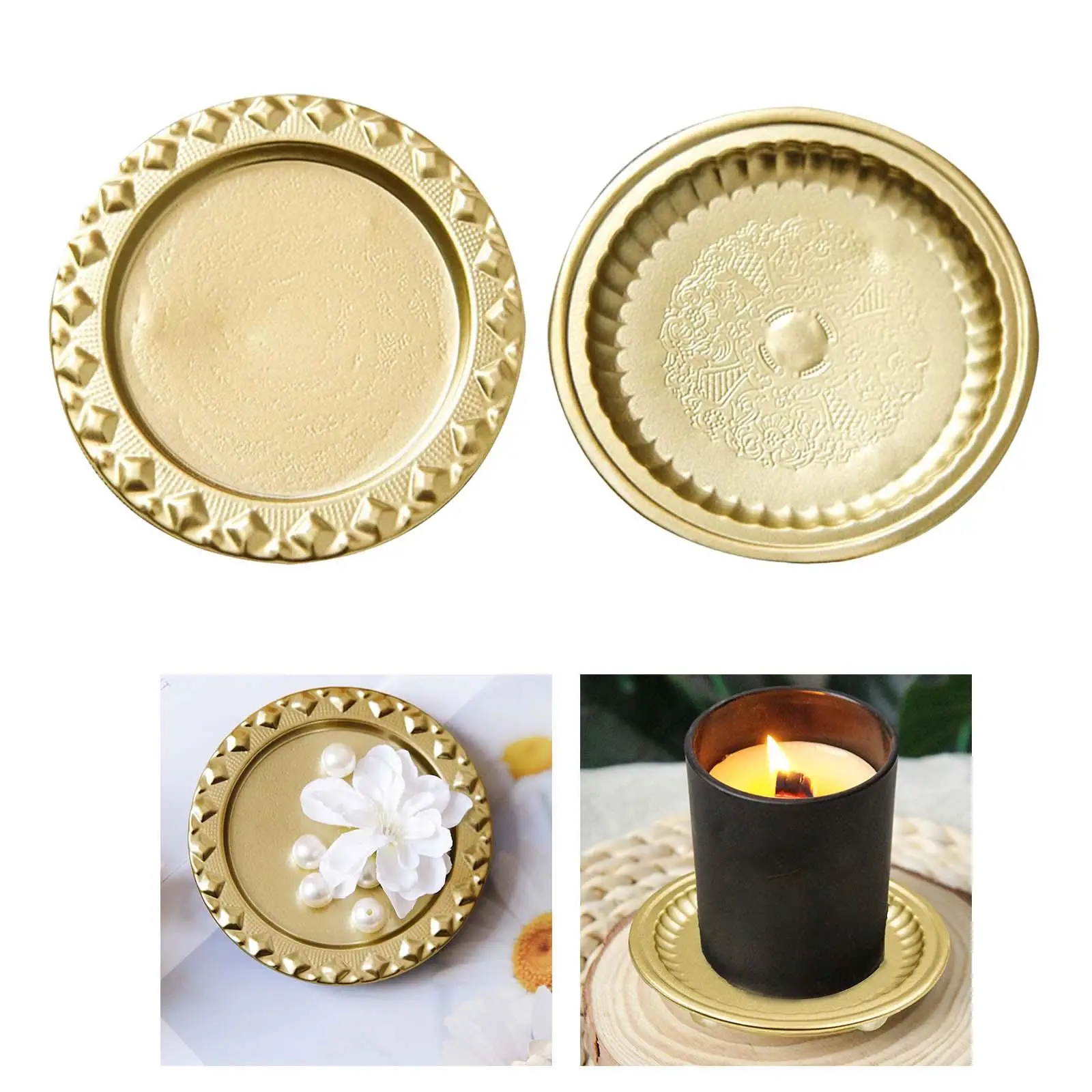 Golden Plate Candle Holder Cup Coasters Bathroom Decor for Weddings, Parties, Special Events Candle Tray