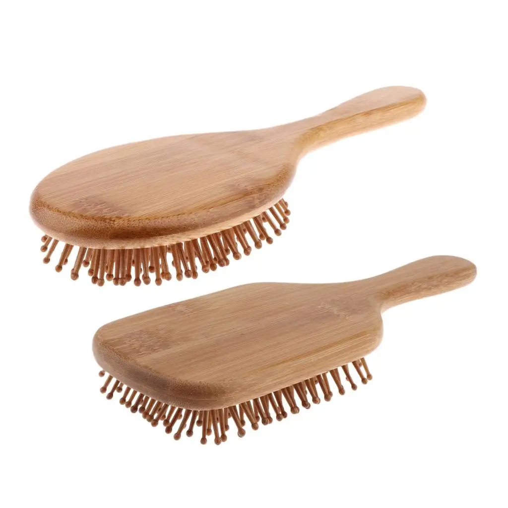  Square Oval Natural Bamboo Paddle Hairbrush Scalp Massage Anti Static Cushioned Brush Comb for 