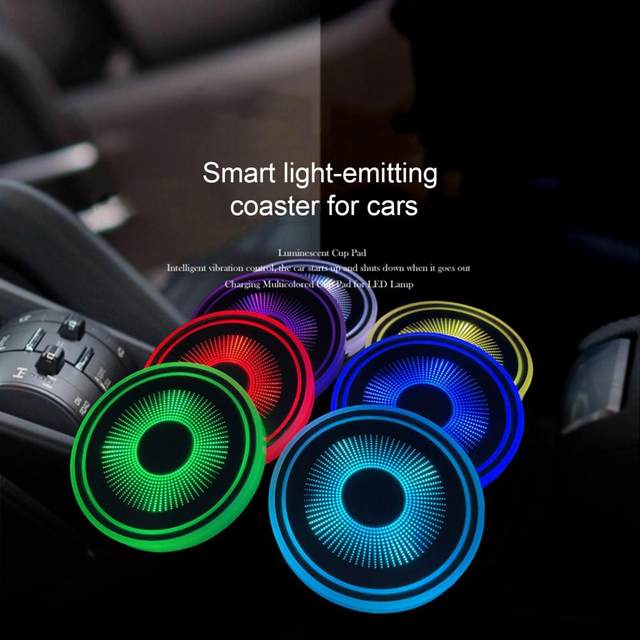Portabicchieri LED Per Auto Con Luci Colorate - 2 Pezzi USB Ricaricabili Con Sensore Di Vibrazione - Foto 8