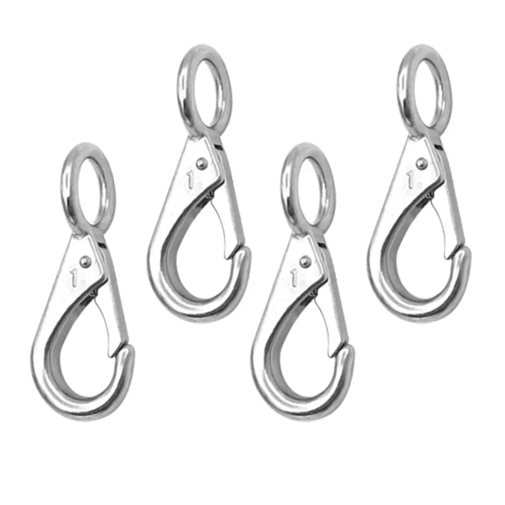4 Pieces Heavy Duty Marine Grade 316 Stainless Steel 71mm Spring Snap Hooks 17mm Round Eyelet 12mm Gate Opening