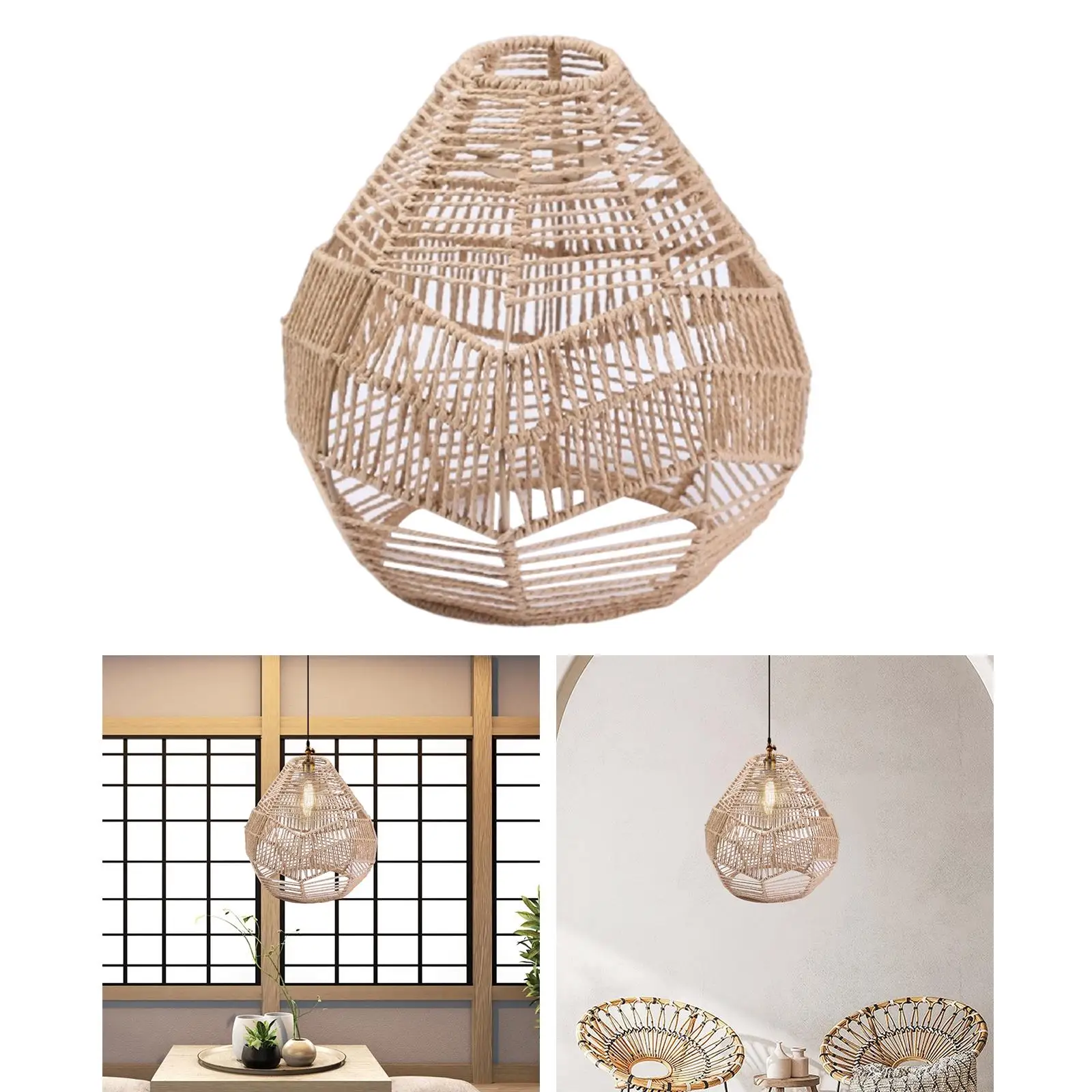 Handwoven Lamp Shade Hanging Light Fixture Cover Ceiling Light Shade Lampshade for Hotel Teahouse Living Room Decoration