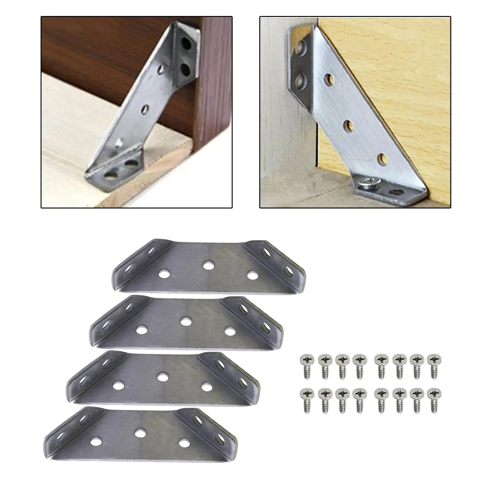 4 Pieces Angle Corner Brackets Triangular Support Furniture Corner Connector Joint Bracket for Shelves Door