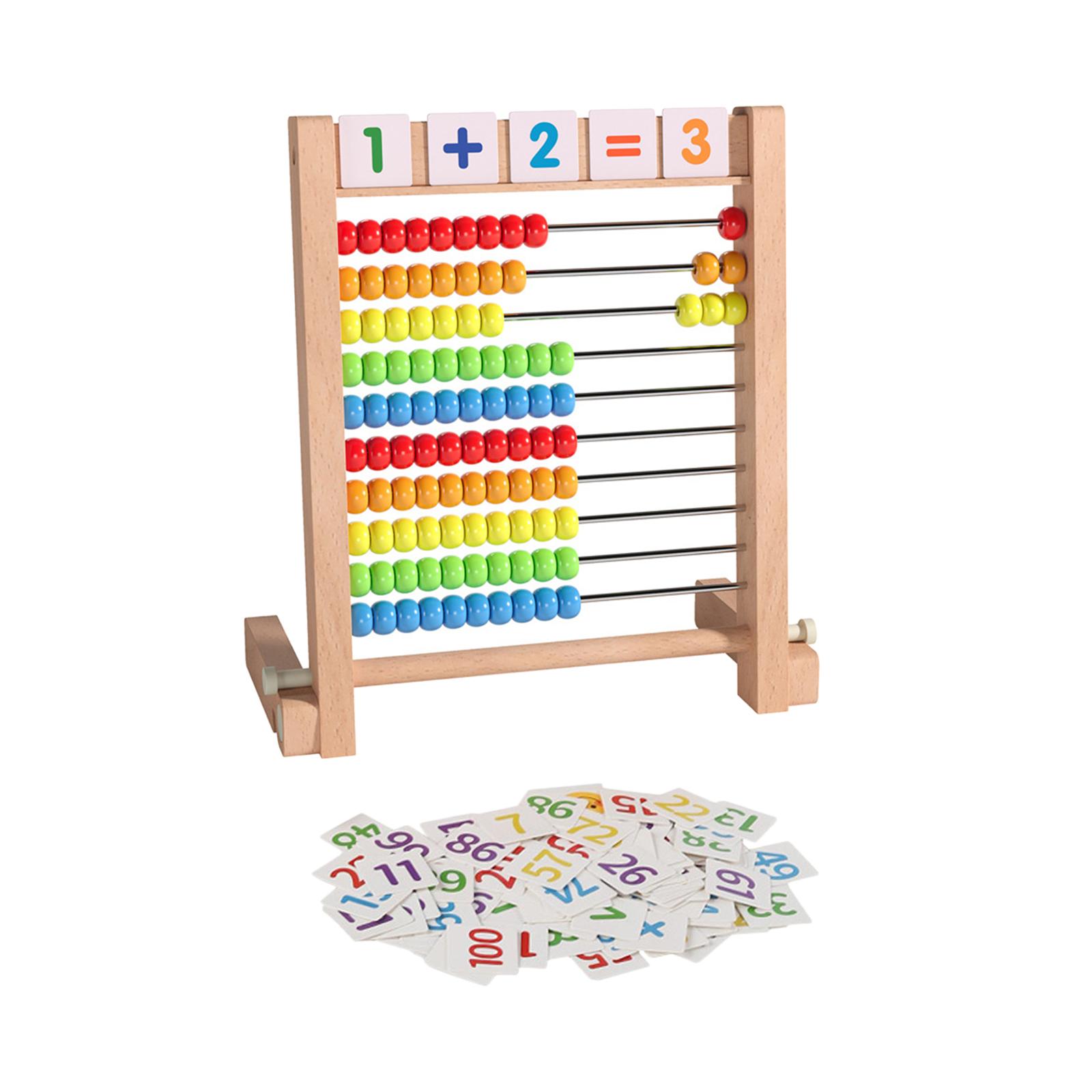 Classic Wooden Abacus Ten Frame Set with Number Cards Math Manipulatives for Boy Girls Kids Kindergarten Elementary Preschool