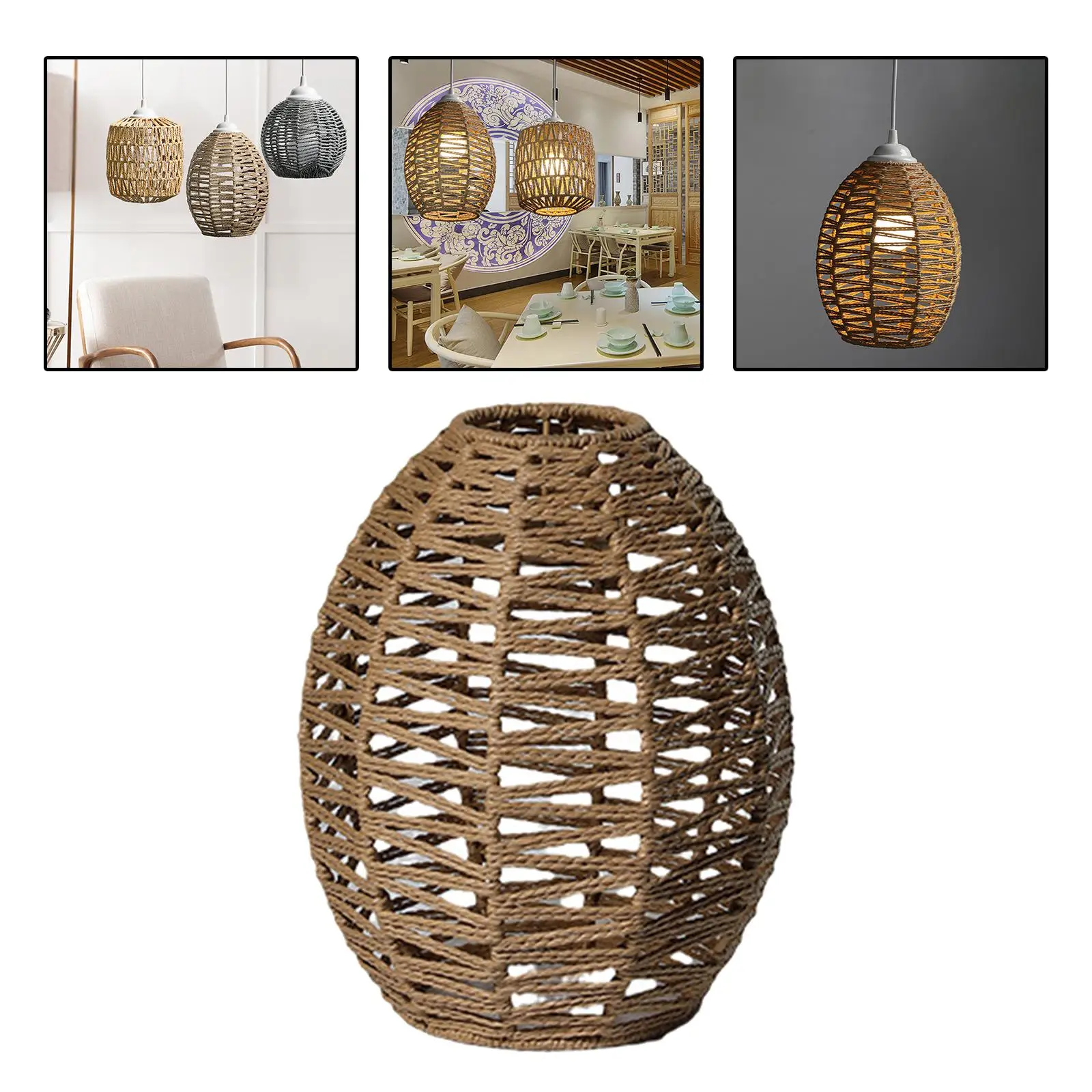 Retro Hand Weaved Pendant Light Crafts Lampshade Woven Rattan Pendant Light Shade for Dining Home Ceiling Pendant Light Decor